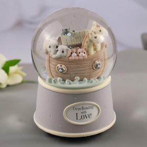 Aucune charge supplémentaire, boule à neige musicale personnalisée, boule à neige arche de Noé, boule à neige en verre, boule à neige pour nouveau-né, cadeau de Noël