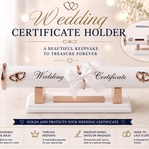 カスタマイズ可能な刻印入り金属製結婚証明書ホルダー（スタンド付き）、パーソナライズされた出生証明書ホルダー、カップルへのギフト、結婚記念品