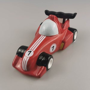 Customized Money Bank, Engraved Piggy Bank, Personalized Ceramics Coin bank, Red Race Car, Gift for kid First Communion, Christmas, Birthday