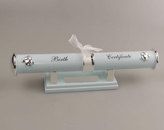 Sin impuestos adicionales, soporte de certificado de nacimiento de metal grabado personalizado con soporte, soporte de pergamino de nacimiento personalizado, regalo para niño