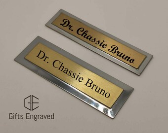 No Extra Duty, 3" X 1", 3" X 0.75" Customized Gold Plate, Engraved Rectangle Plate with Silver Border, Personalized Plaque