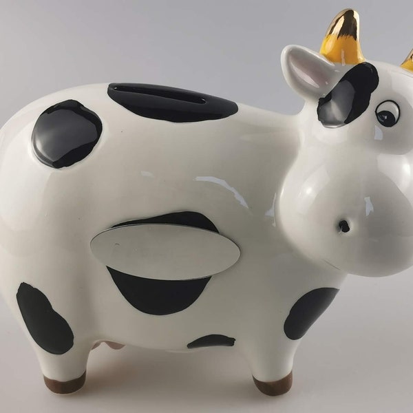 Custom Cow Piggy Bank, Engraved Ceramic Cow Money bank, Personalized Coin Bank, Boy Kid Baby Girl piggy bank