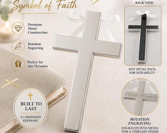 Personalized Stainless Steel Cross: Baptism, Christening, First Communion Gift, Custom Name Engraved Cross