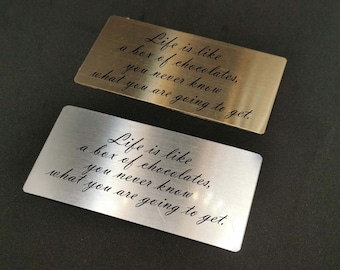 Placa rectangular personalizada de 10 x 5 cm, sin impuestos adicionales, placa grabada en plata o oro, placa de metal personalizada, grabado gratuito, placa para marco, trofeo