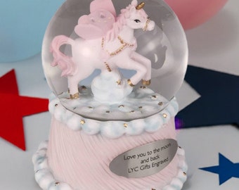 Customized Musical Water Globe, Unicorn, Personalized Snow Globe, Snow Globe Glass,  Snow Globe Baby, Kids, Born, Birthday, Christmas