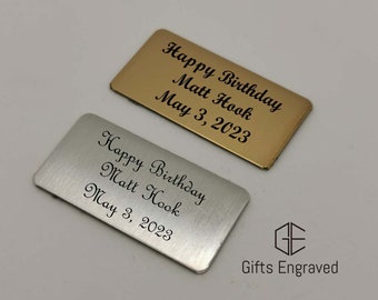 Placa personalizada de plata o oro de 1,5" x 0,75", sin impuestos adicionales, placa rectangular personalizada, placa de trofeo grabada, placa para marco de fotos