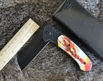 Engravable Pocket Knife, Customized knife, Stainless steel, Red Folding Knife with Dragon, Tactical Knife, Best gift for a man, Gift for Dad
