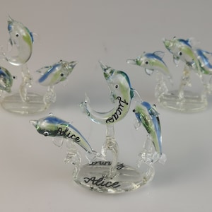 Handmade glass dolphin, Hand lettering dophin, Blue Dolphin, Wedding gift, Christmas gift, Birthday Gift,