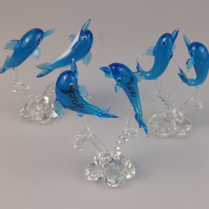 Handmade glass dolphin, Hand lettering dophin, Blue Dolphin, Wedding gift, Christmas gift, Birthday Gift,