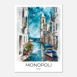 MONOPOLI Apulië Italië, aquarel reizen poster Italië, Travelprint Monopoli, Italië geschenk, Italië Wallart, Monopoli Art Print