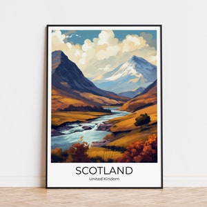 Schottland in Herbst - Reiseposter - Wand Kunst Reise Druck Wohndekor Poster Geschenk Digitale Illustration Travel Print