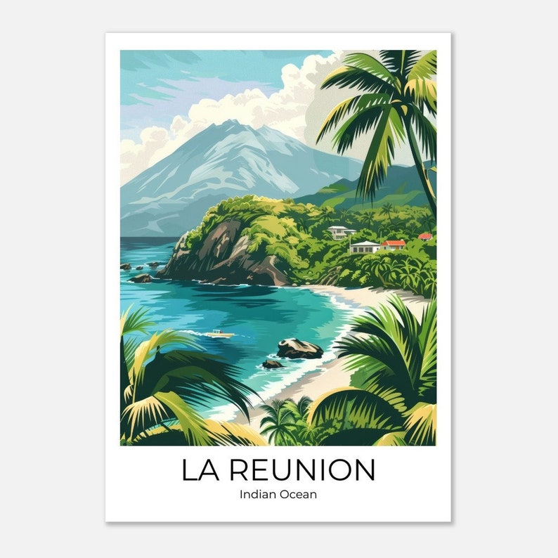 LA RÉUNION Affiche de voyage Impression de voyage de la Réunion Affiche de La Réunion Art mural La Réunion Affiche vintage Affiche de voyage Imprimer A0 (84.1 x 118.9  cm)