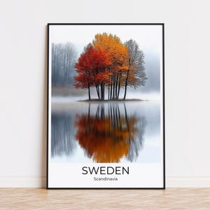 Reiseposter Schweden, Herbst in Schweden, Schweden Geschenk, Wanddekoration Schweden, Reiseerinnerung Schweden