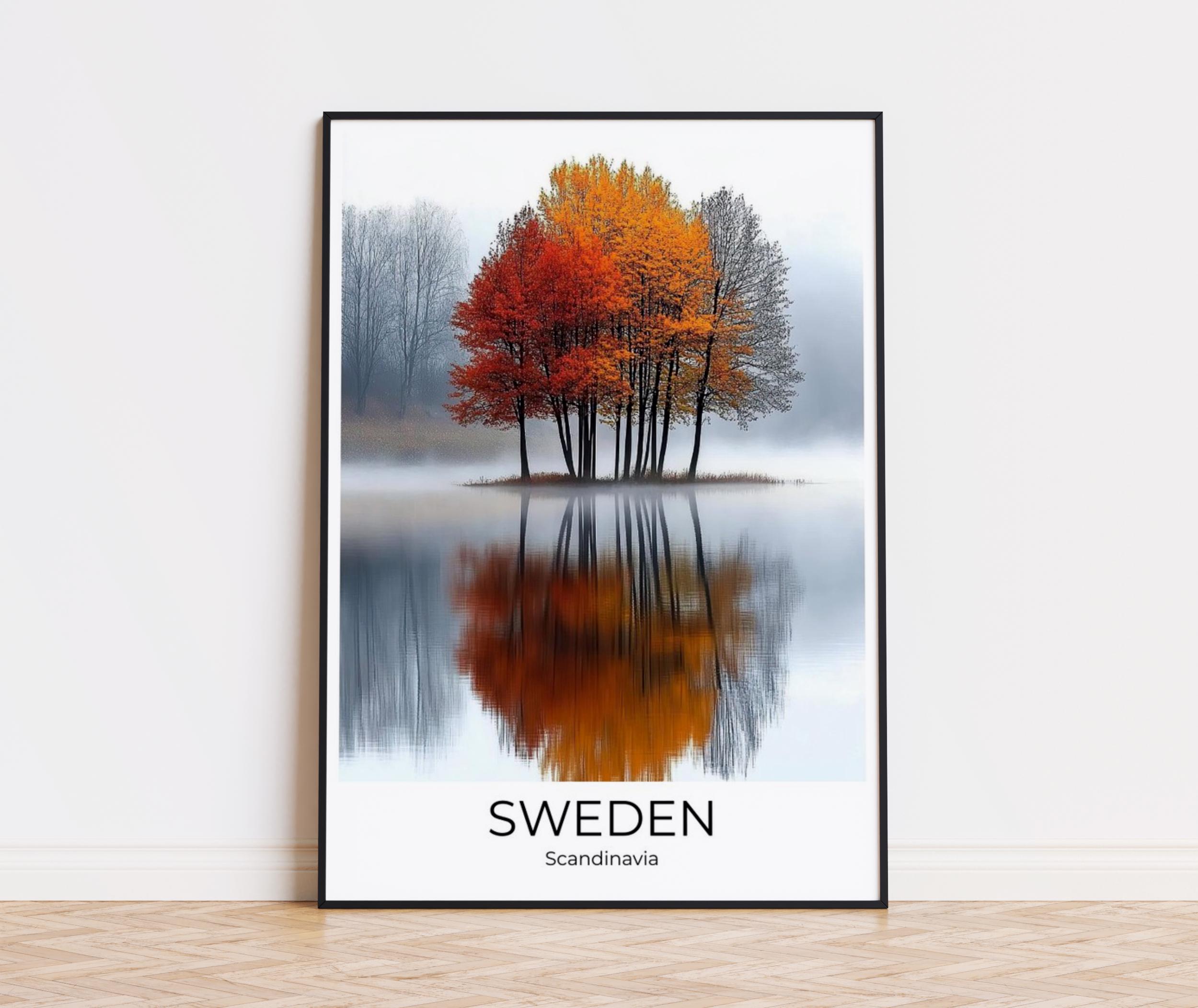 Travel poster Sweden, Autumn in Sweden, Sweden gift, Wall decoration Sweden, Travel souvenir Sweden