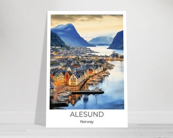 Alesund - Norvegia | Poster di viaggio ad acquerello Ålesund | Quadri da parete Norvegia | stampa di viaggio | Decorazione murale norvegese