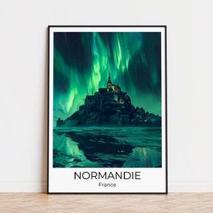 MONT SAINT MICHEL Normandia Aurora Boreal | Cartaz de viagem Aurora Boreal Normandia | Arte de parede França | Impressão de viagem | Decoração de parede Normandia