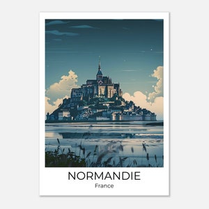 MONT SAINT MICHEL Normandia | Poster das viagens vintage Normandia | Arte mural França | Impressão de viagem | Decoração de parede da Normandia