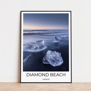 ISLANDA DIAMOND BEACH | Poster di viaggio in Islanda | Arte murale di Diamond Beach in Islanda | Viaggia in Islanda | Decorazione murale in Islanda
