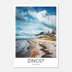 ZINGST | Póster de viaje en acuarela de Zingst | Cuadros de pared Fischland Darss | Viajes a Playa Oeste | Decoración de pared Zingst