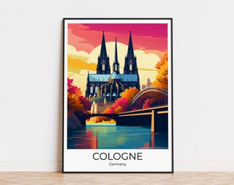 COLOGNE on the Rhine with Cologne Cathedral Travel Poster Art Print Cologne Wallart Cologne