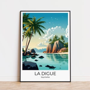 LA DIGUE Seychelles - Cartel de viaje de acuarela - Seychelles Travel Print Seychelles Poster Wall Art La Digiue Vintage Poster