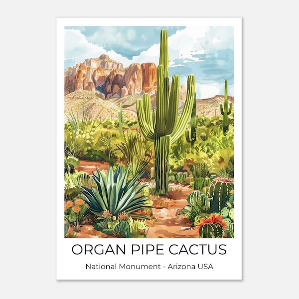 ORGAN PIPE National Monument | National Park USA | Watercolor Travel Poster Organ Pipe | Wall Art Arizona | Travel Print Arizona | Wall decoration