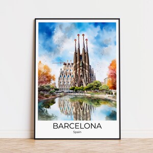 Barcelona Poster, Barcelona Watercolor, Spain Travel Poster, Barcelona Skyline, Barcelona Sagrada, Vintage Barcelona, Catalonia Art,