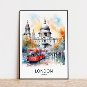 Cartaz de viagem de LONDRES, impressão de viagem em aquarela, cartaz de viagem da Grã-Bretanha, presente de Londres, lembrança de viagem de Londres