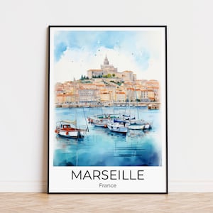 Marseille Poster | Watercolor Travel Poster Marseille | Wall Art France | Travel Print France | Marseille Wall Decoration, Marseille Travel