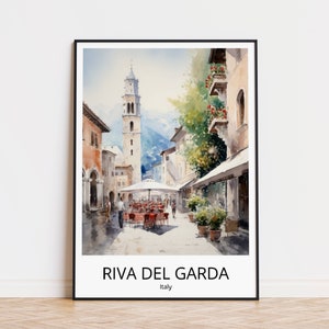 Riva del Garda - Cartel de viaje de acuarela Lago de Garda Artprint Cartel de viaje Decoración de la pared del lago de Garda