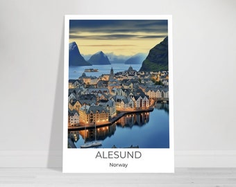 Alesund - Norvegia | Poster di viaggio Ålesund | Quadri da parete Norvegia | stampa di viaggio | Decorazione murale norvegese