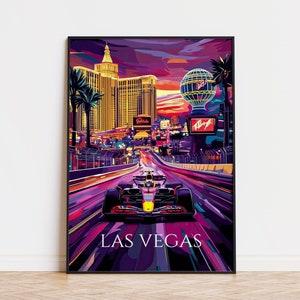 LAS VEGAS トラベル プリント、ラスベガス F1、カーレース、F1 ファンへのギフト、お父さんへのギフト、ラスベガス旅行、ラスベガス ギフト、ラスベガスの装飾