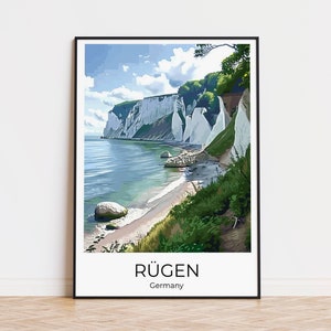 Poster di viaggio di Rügen, regalo di Rügen, souvenir di Rügen, stampa di viaggio di Binz Rügen, Capo Arkona, isola di Rügen, decorazione murale di Rügen, scogliere di gesso di Rügen