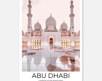 ABU DHABI - Affiche de voyage Abu Dhabi | Art mural Abou Dhabi | Voyage Grande Mosquée d'Abu Dhabi | Décoration murale Abou Dhabi