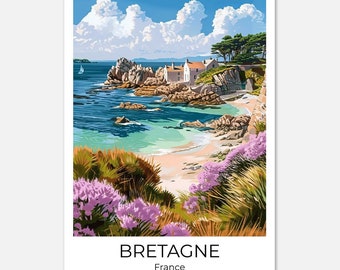 BRETAGNE | Affiche de voyage ancienne Bretagne | Art mural France | Impression de voyage | Décoration murale Bretagne