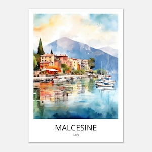Malcesine del Garda - Poster da viaggio ad acquerello Lago di Garda Artprint Poster da viaggio Lago di Garda Decorazione murale