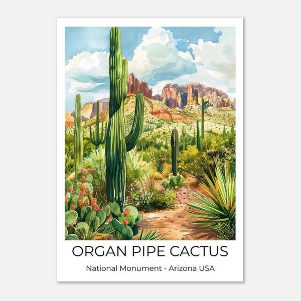 ORGAN PIPE National Monument | National Park USA | Watercolor Travel Poster Organ Pipe | Wall Art Arizona | Travel Print Arizona | Wall decoration