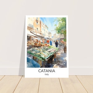 CATANIA | Aquarell Reiseposter Catania | Wandkunst Italien | Travel Print | Catania Fischmarkt Wanddeko