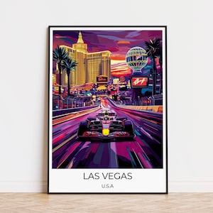 LAS VEGAS カーレース F1 ポスター、F1 ファンへのギフト、お父さんへのギフト、ラスベガス旅行、トラベルポスター ラスベガス、トラベルポスター ラスベガス