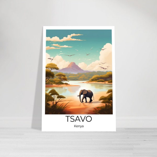 Parc National du Tsavo | Affiche de voyage Kenya | Art mural Afrique | Impression de voyage Kenya | Décoration murale Kenya
