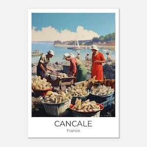 Cancale | Vintage Travelposter Cancale | Wandkunst Frankreich | Travel Print | Cancale Austern Markt Wanddeko