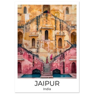 Pôster de viagens de JAIPUR Índia - Rajasthan Stepwell WatercolorTravel Print - Pôster de Jaipur - Arte de parede Índia - Impressão de Rajasthan