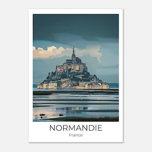 MONT SAINT MICHEL Normandia | Poster das viagens vintage Normandia | Arte mural França | Impressão de viagem | Decoração de parede da Normandia