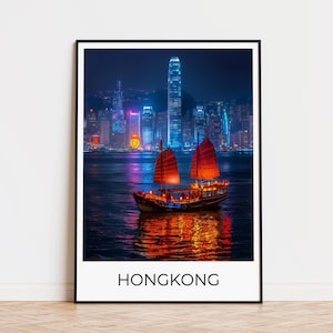 HONG KONG Skyline, Cartel de viaje Hong Kong, Recuerdos de Hong Kong, Regalo de Hong Kong, Impresión de la ciudad de Hong Kong