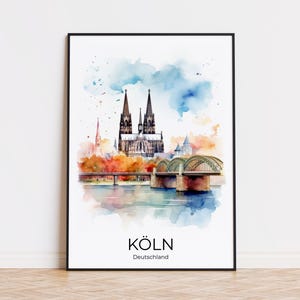 Cologne travel poster - Vintage poster with Cologne Cathedral and Rhine - Perfect wall decoration and travel gift, travel poster Cologne, Cologne gift