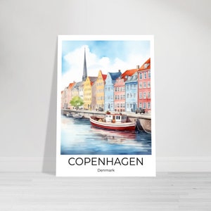 Copenaghen | Poster di viaggio Aquarrell Copenaghen | Viaggia in Danimarca | Decorazione murale di Copenaghen