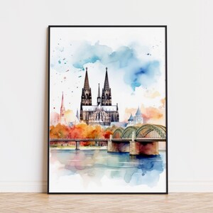 COLOGNE on the Rhine with Cologne Cathedral - Watercolor - Travel Poster Art Print Cologne Wallart Cologne