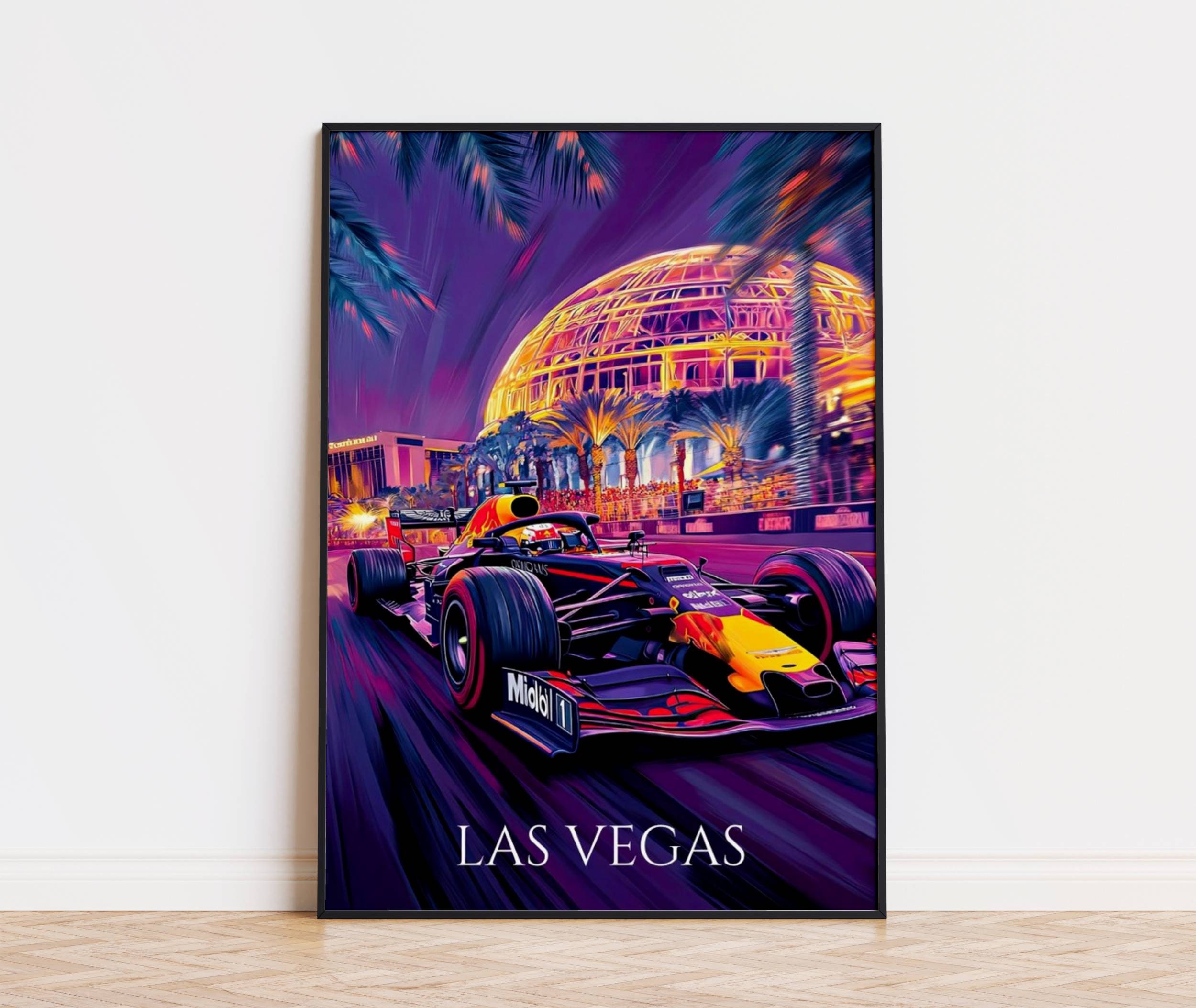 LAS VEGAS travel poster, Las Vegas F1, car racing, gift for F1 fans, gift for dad, Las Vegas trip, Las Vegas travel souvenir