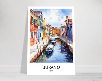 BURANO - Affiche de voyage - Aquarelle