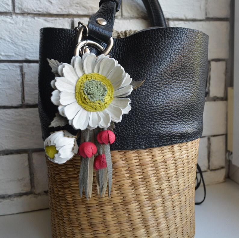 Genuine Leather Flower Bag Charm Daisy and Pink Bellshandbag Etsy